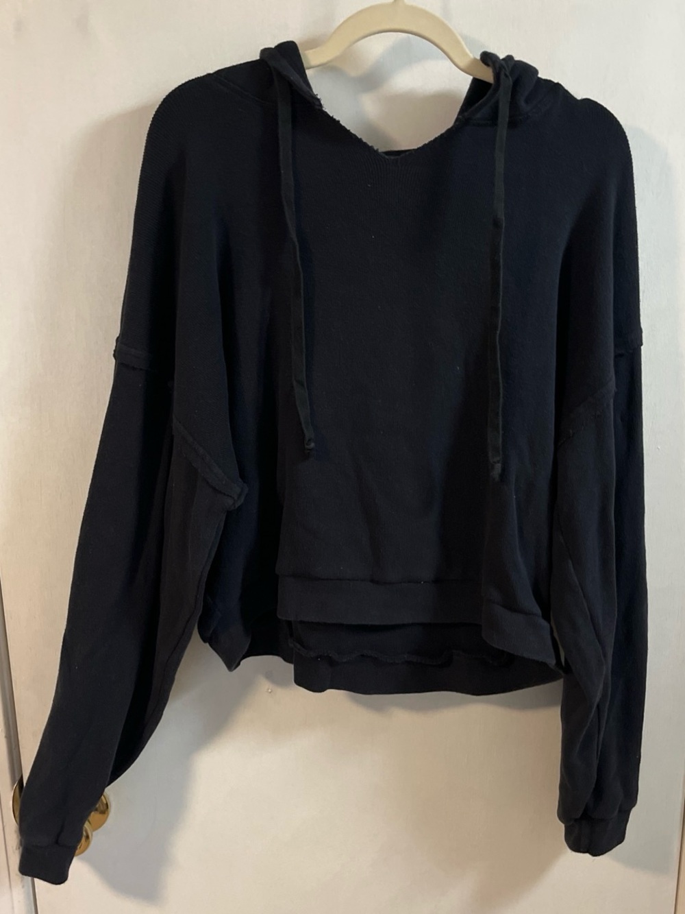 Free People Black Hooded Pullover Sweatshirt